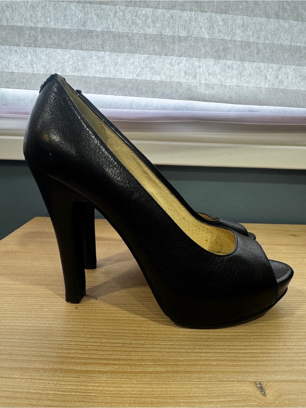 Michael Kors Black Leather Peep-Toe Platform Pumps